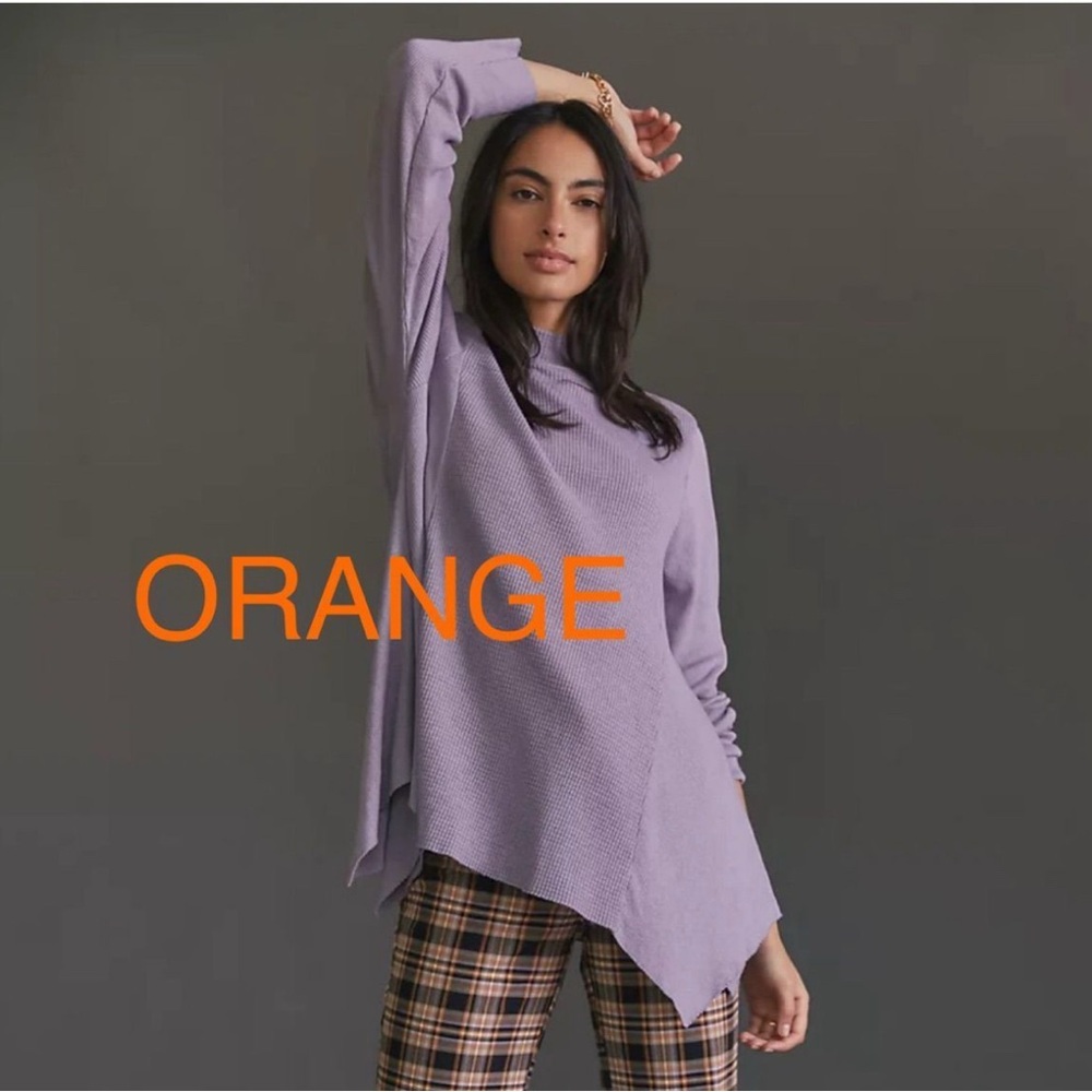 Anthropologie T.LA Orange Long Sleeve Thermal Waffle Mock Neck Tunic XS NWT
